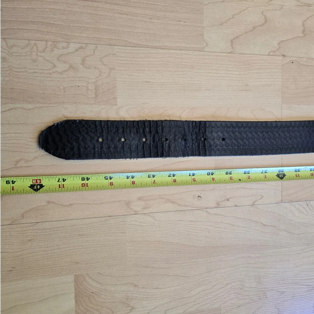 Perfect Fit Mens Black‎ Genuine Leather Basketweave Belt Size 42 Made in USA